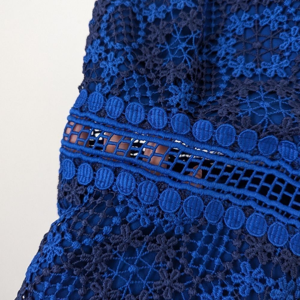 Sandro royal navy blue crochet lace floral cut out waist sleeveless mini dress - Picture 5 of 7